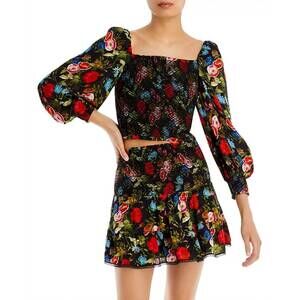 NEW ALICE + OLIVIA cooper smocked bodice blouse in wild & free